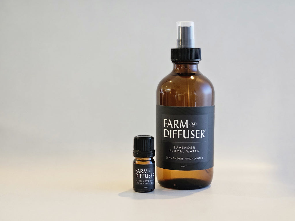 Lavender Essential Oil and Lavender Floral Water from Farm to Diffuser, sold together in one bundle.