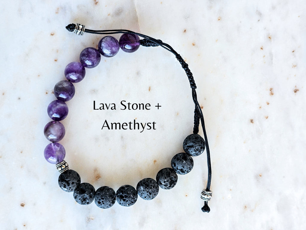 Lava Stone Amethyst diffuser bead bracelet with lavender essential oil