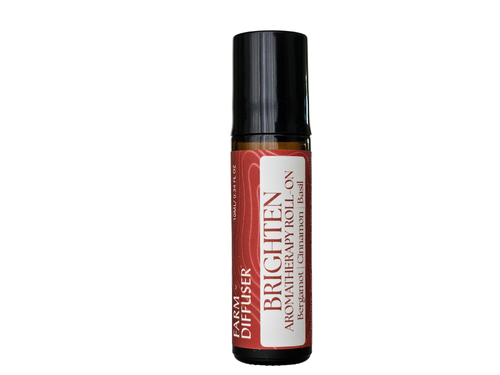 BRIGHTEN aromatherapy roll-on with bergamot cassia basil in sweet almond oil | Farm to Diffuser