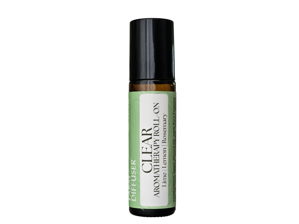 CLEAR aromatherapy roll-on with lime lemon rosemary in sweet almond oil | Farm to Diffuser