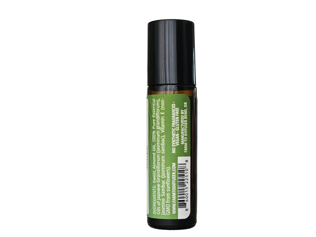 10ml roll-on bottle showing ingredient label: jasmine grandiflorum absolute, jasmine sambac absolute | no synthetic fragrance