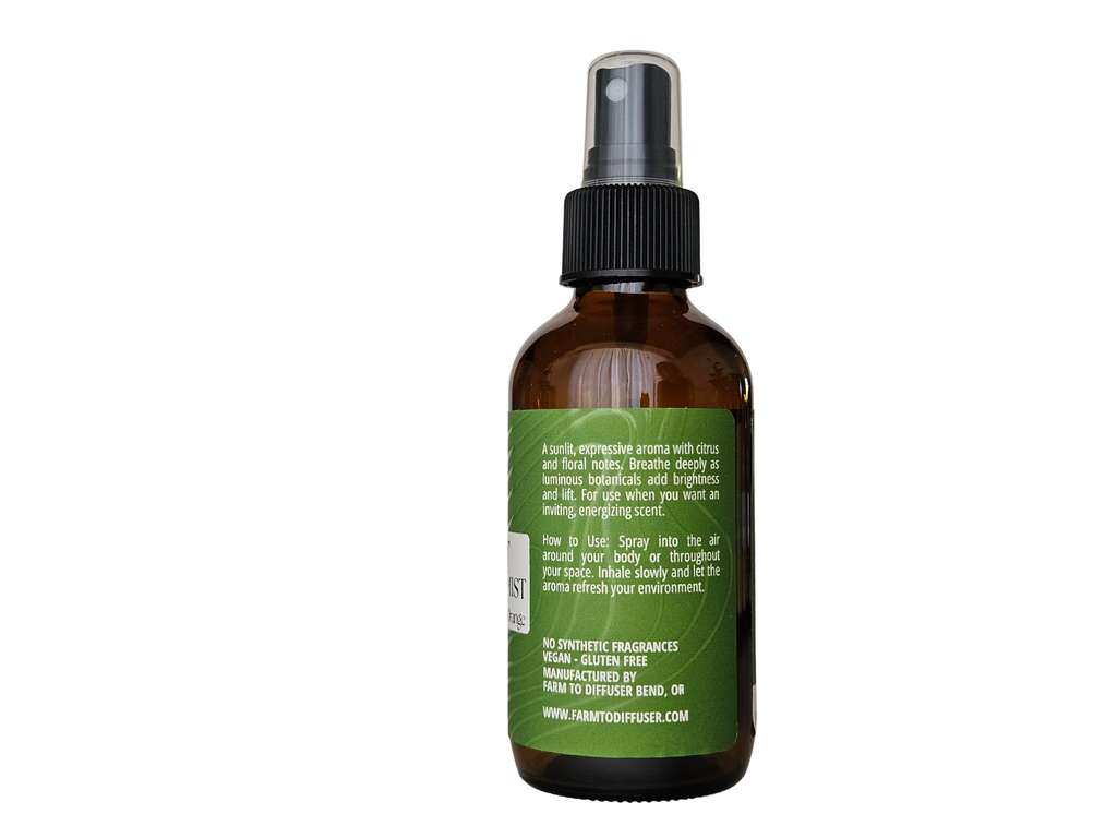 RADIANT aromatic mist with patchouli ylang ylang jasmine absolute sweet orange black pepper | Farm to Diffuser