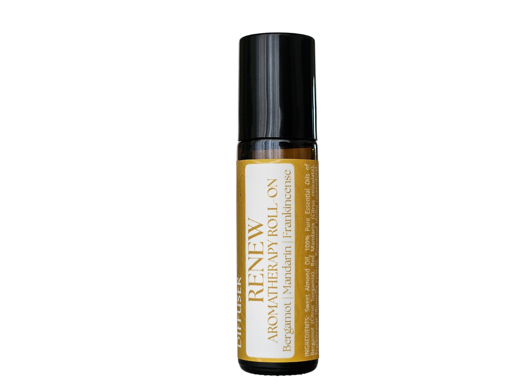 RENEW aromatherapy roll-on with frankincense rosewood bergamot mandarin in sweet almond oil | Farm to Diffuser