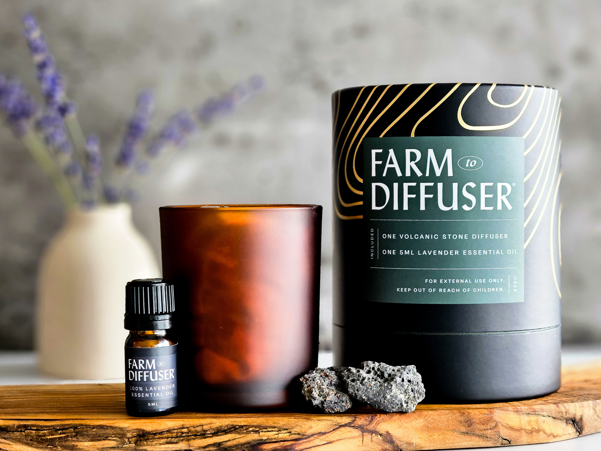 Volcanic Stone Diffuser + Farm-Grown Lavender Oil | No Electricity